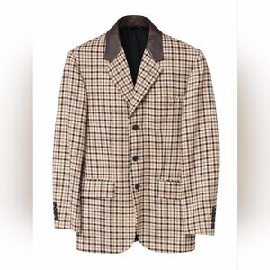 Moschino Cheap and Chic Wool Plaid Leather Collar Blazer Mens 48